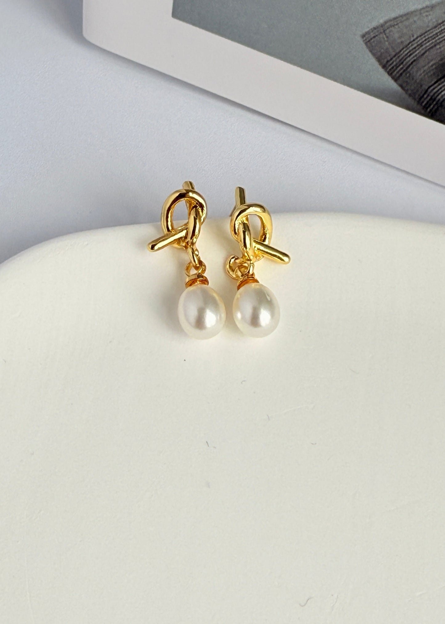 Simple Knotted Pearl Earrings