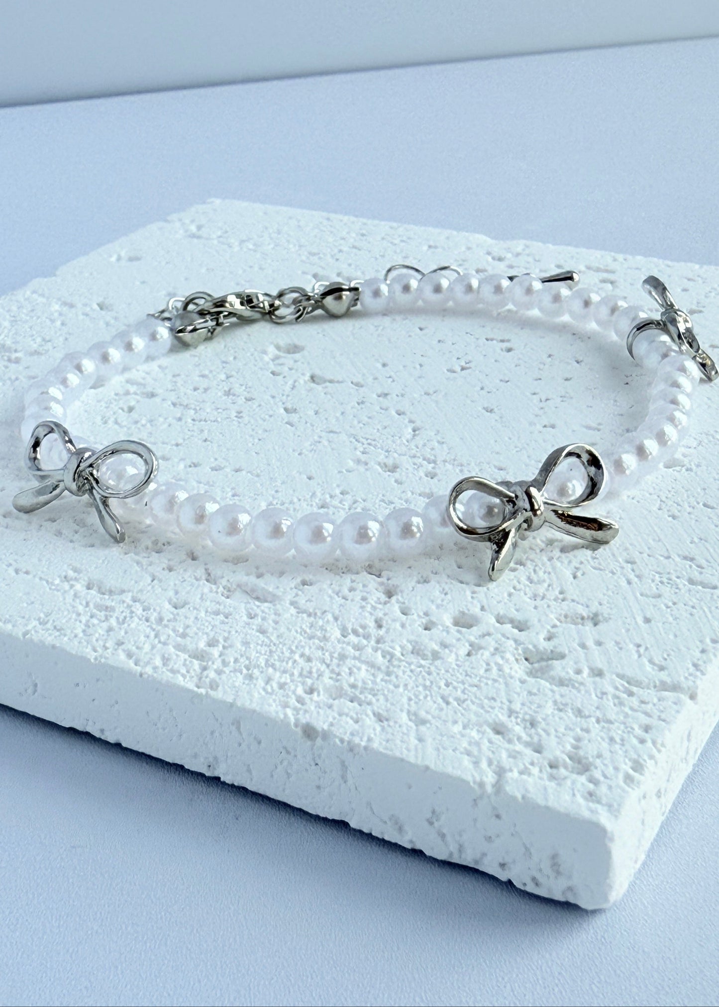 Pearl Bow Necklace and Bracelet