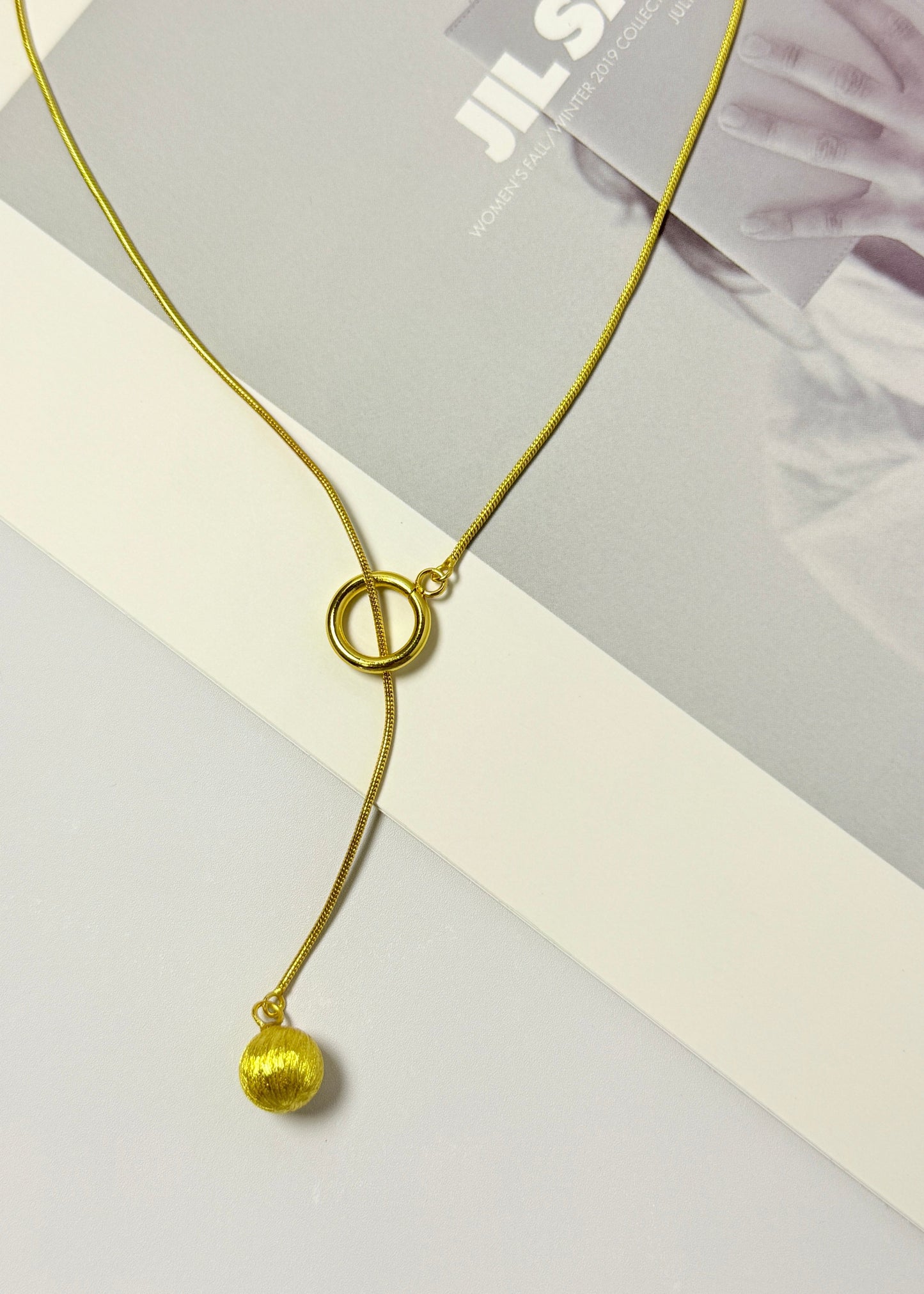 Brushed Round Ball Long Necklace