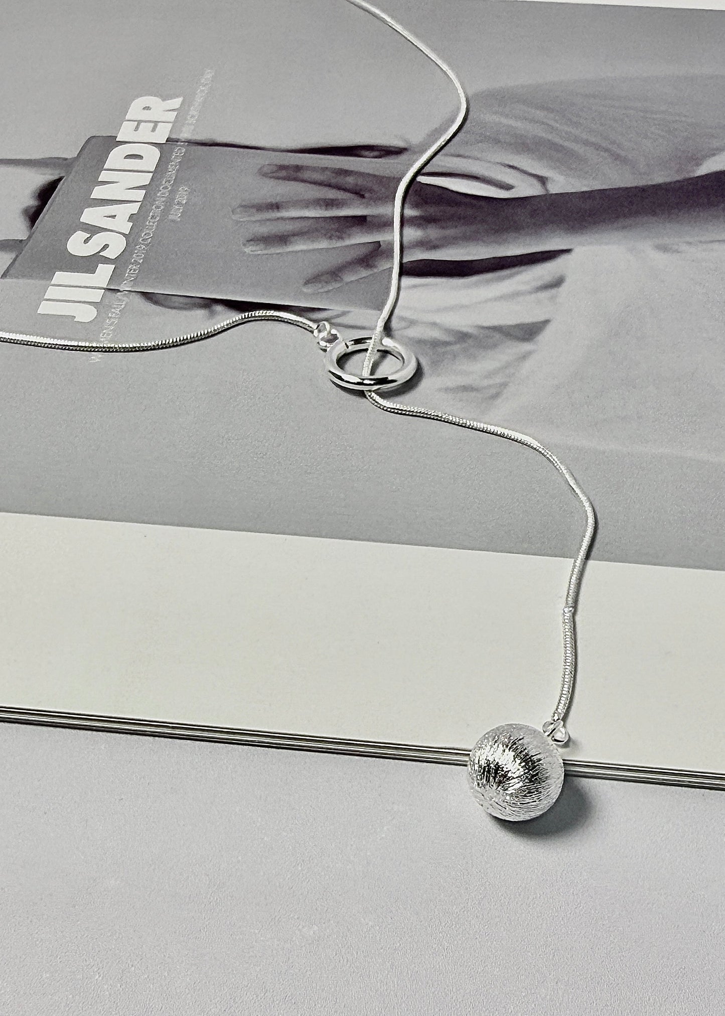 Brushed Round Ball Long Necklace