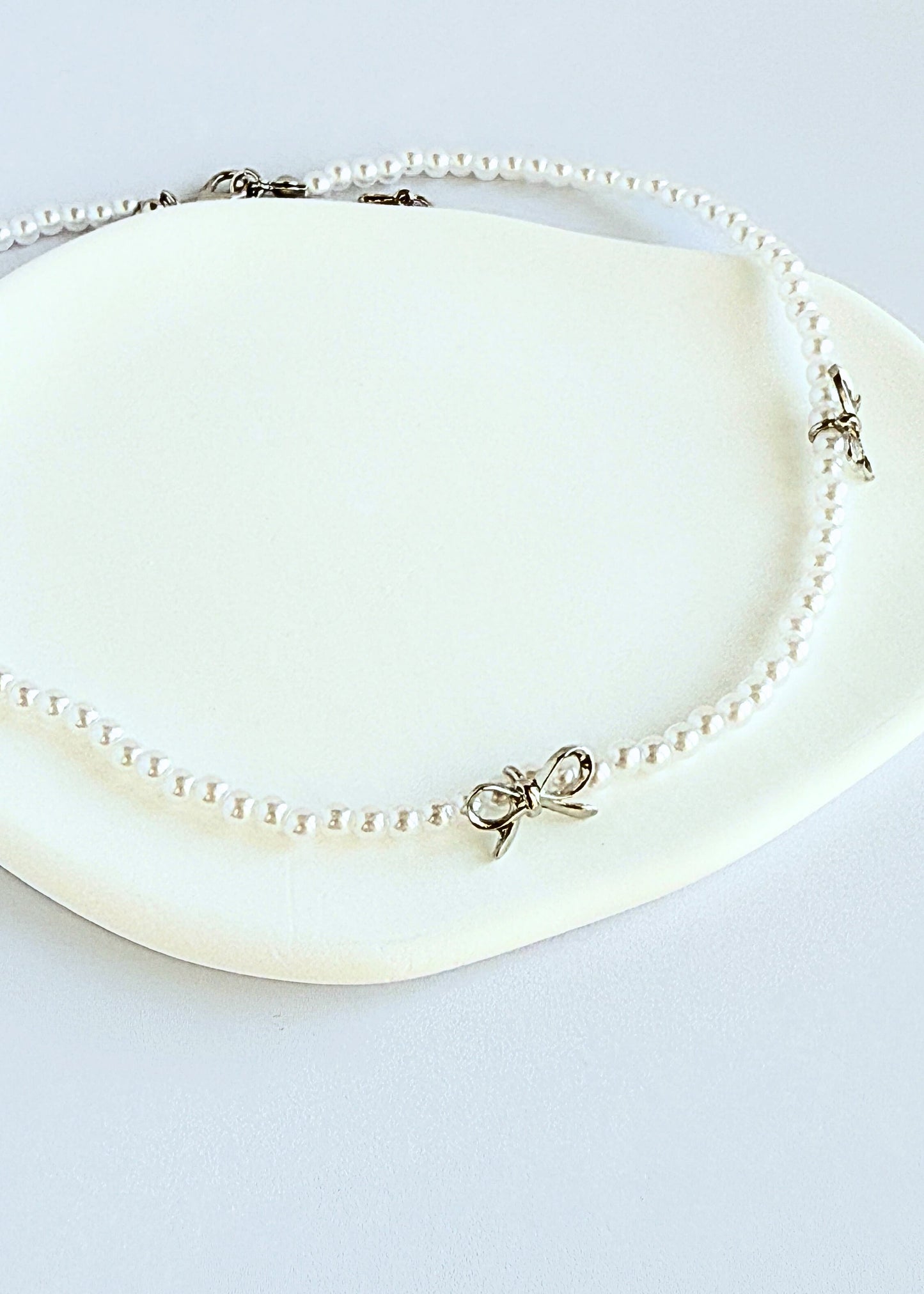 Pearl Bow Necklace and Bracelet