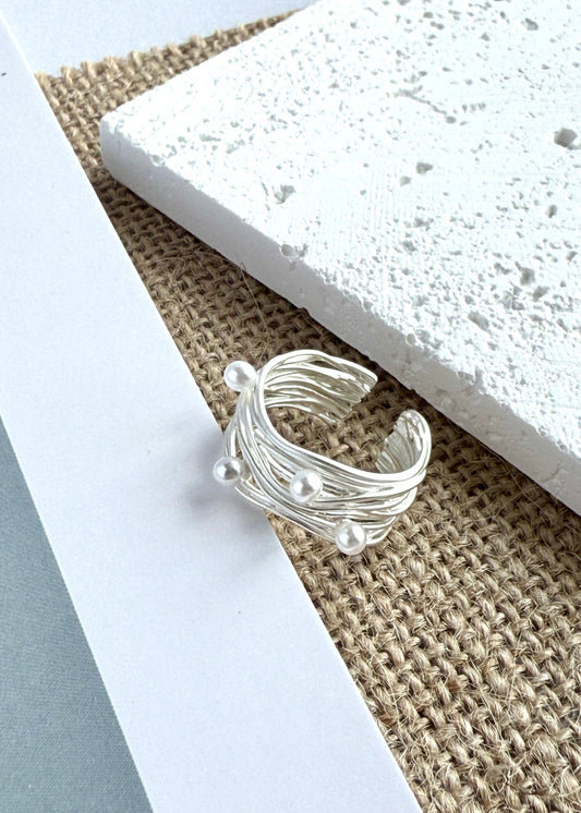 Irregular Multi-layered Metal Pearl Ring