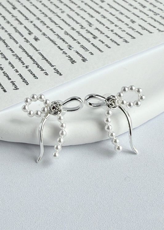Rose Pearl Bow Earrings