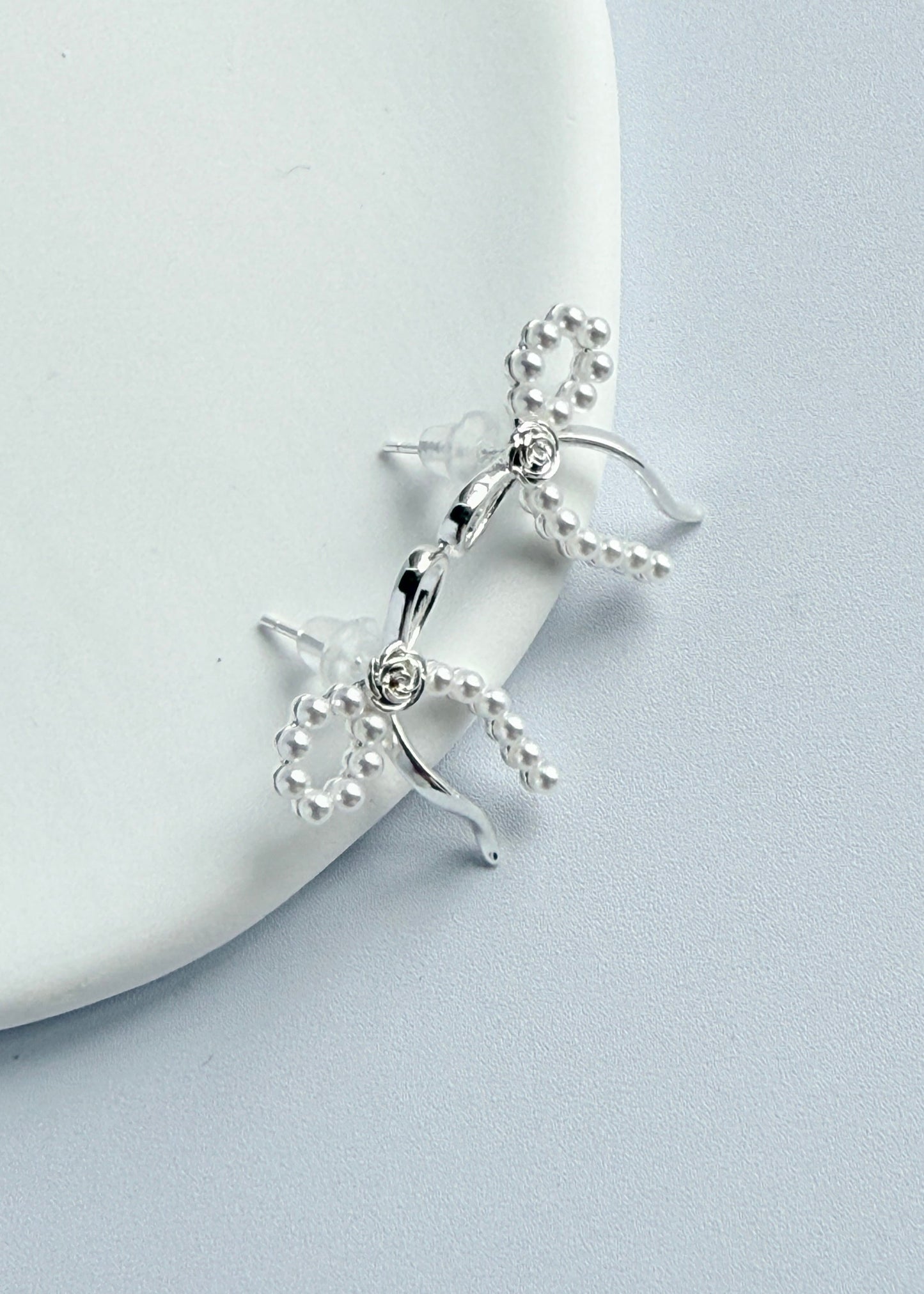 Rose Pearl Bow Earrings