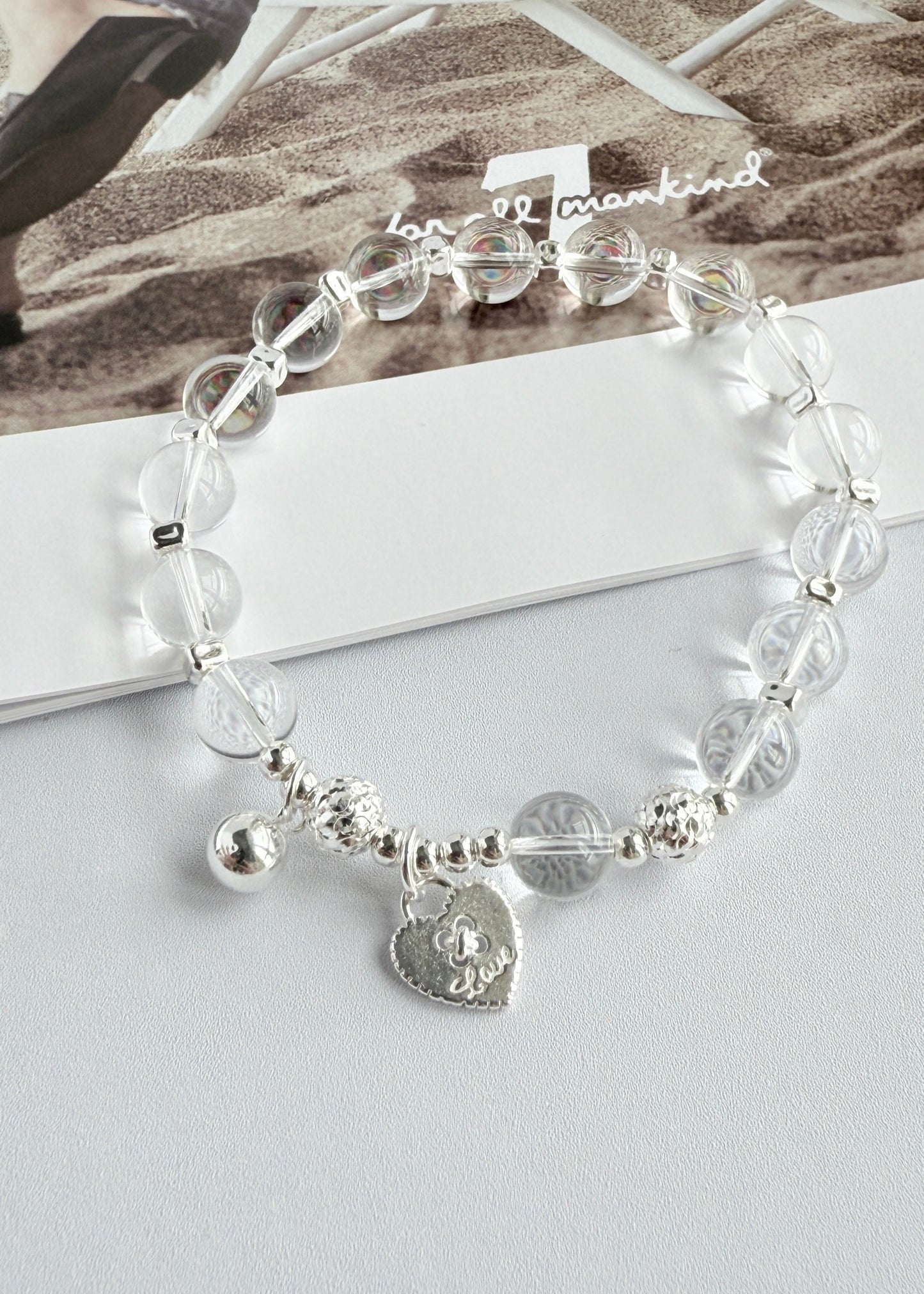 Heart Crystal Glass Bead Bracelet