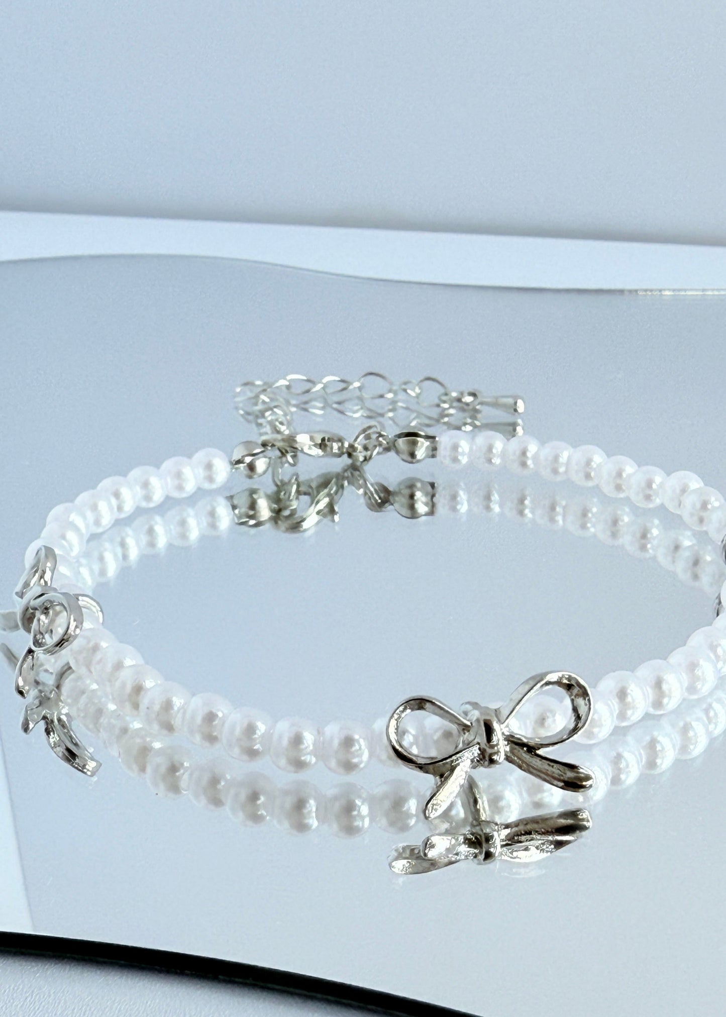 Pearl Bow Necklace and Bracelet