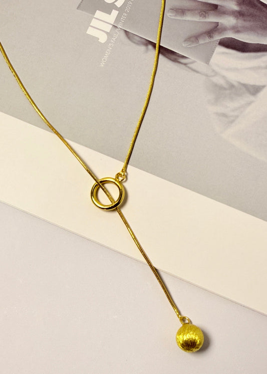 Brushed Round Ball Long Necklace