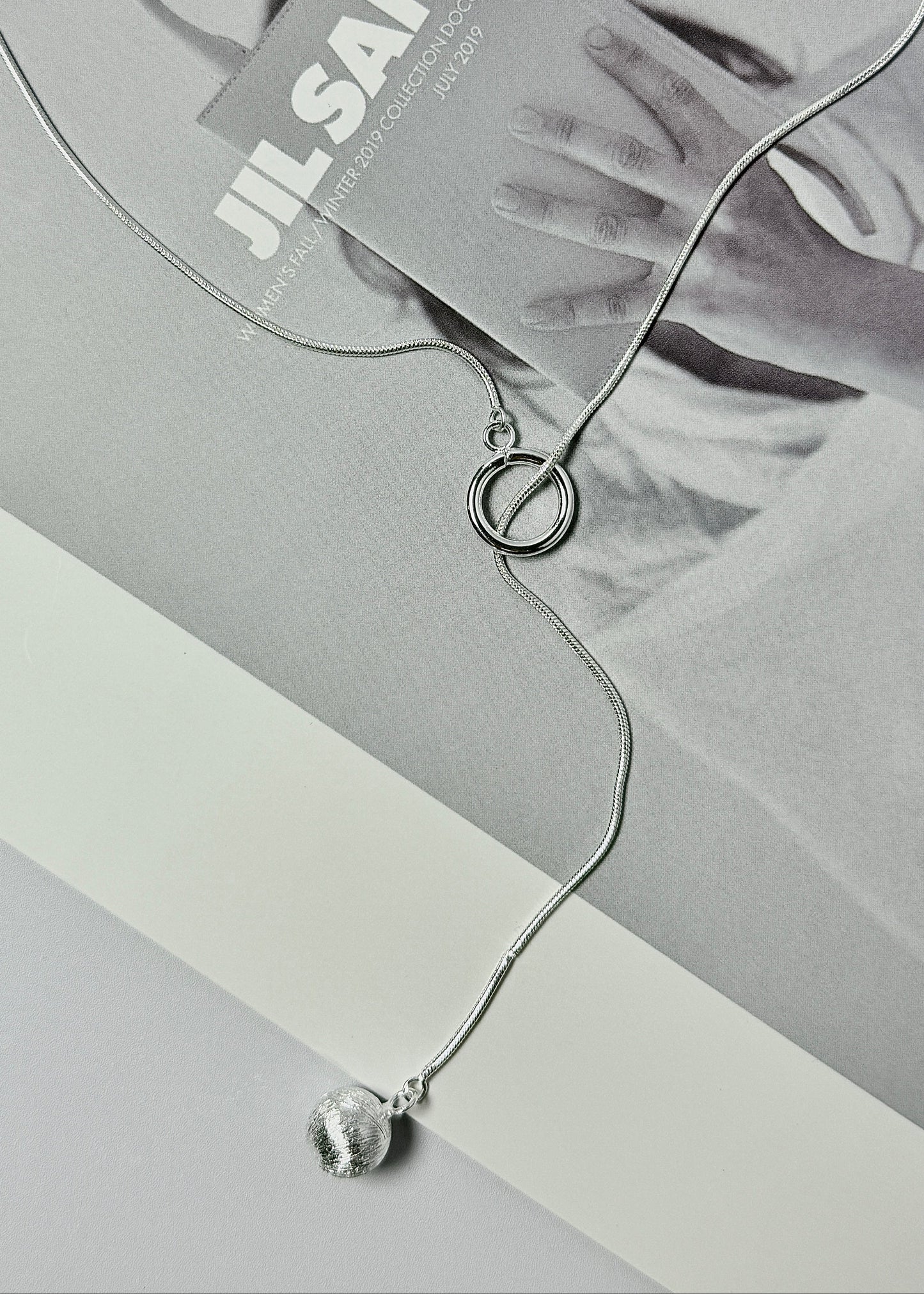 Brushed Round Ball Long Necklace