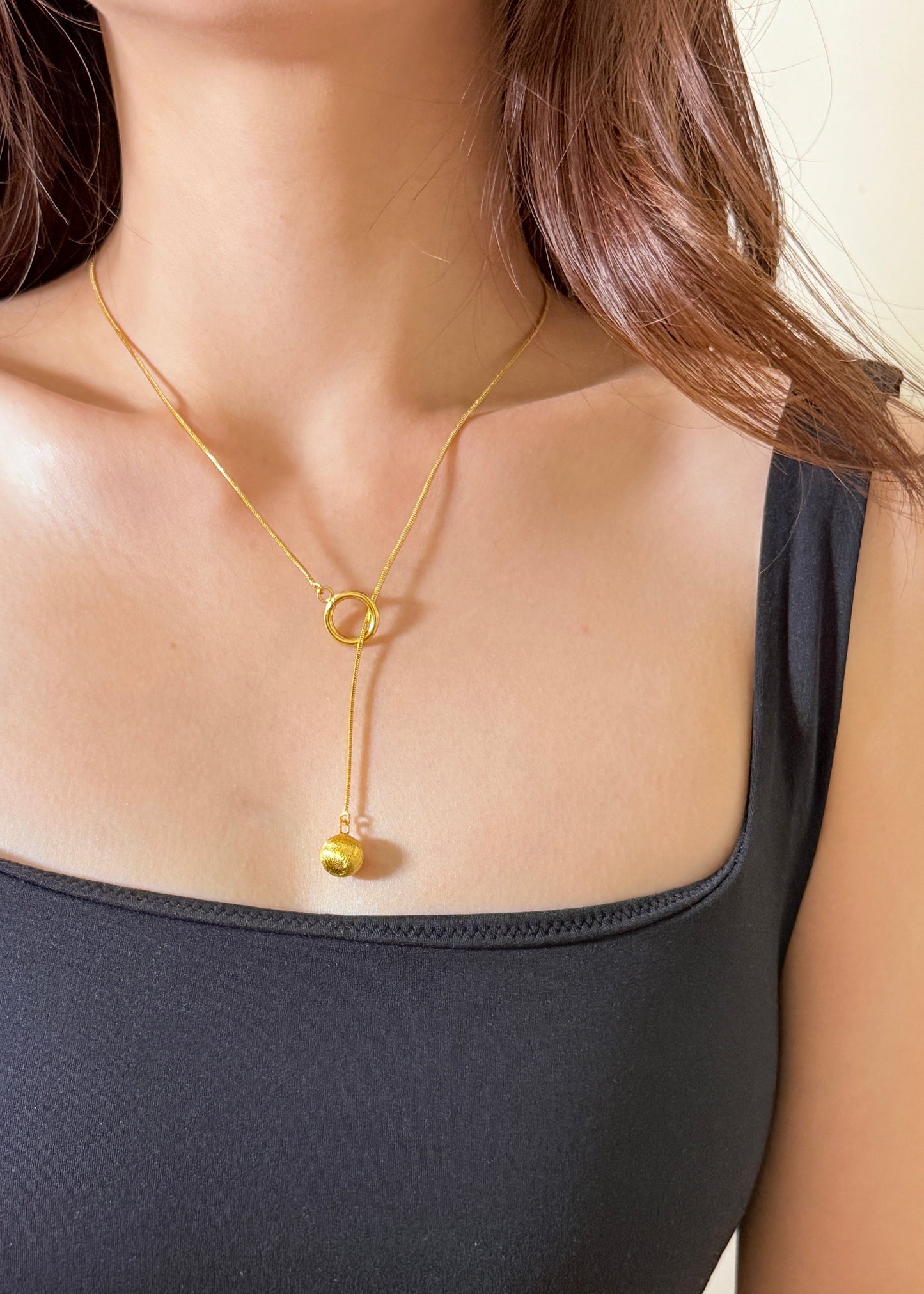 Brushed Round Ball Long Necklace
