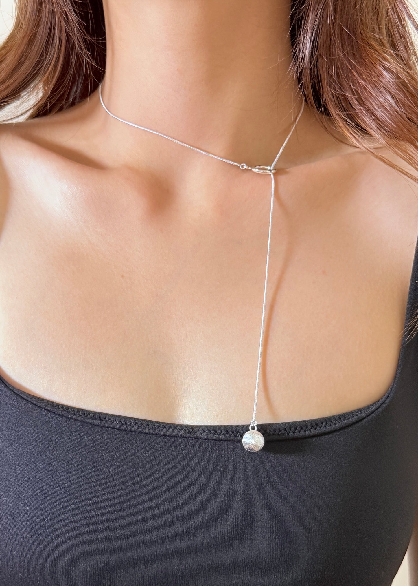Brushed Round Ball Long Necklace