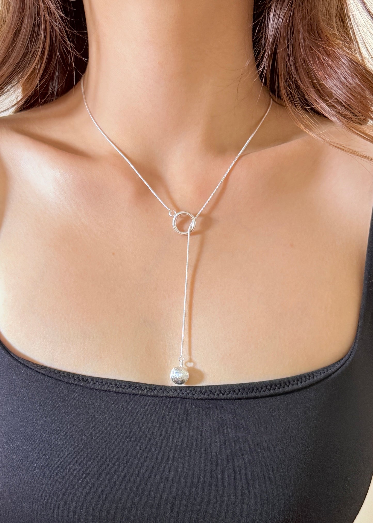 Brushed Round Ball Long Necklace