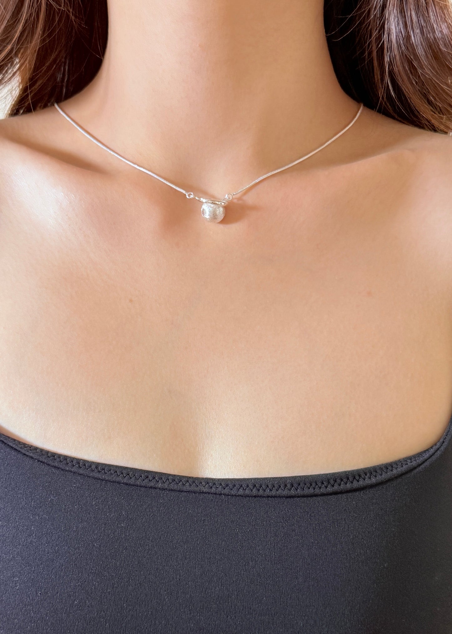 Brushed Round Ball Long Necklace